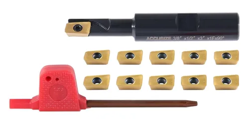 Miniatura 29 de Accusize Industrial Tools Molino de extremo indexable de hombro cuadrado de 90 grados de 1/2 '' con insertos de carburo Apkt11T3, 0056-0913