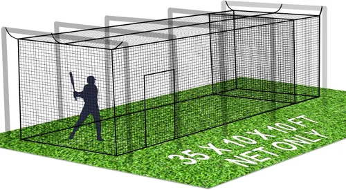 Jecarden Red de jaula de bateo de béisbol con red extra llamativa, 35 pies de largo x 10 pies de ancho x 10 pies de alto (solo la red), red de jaula