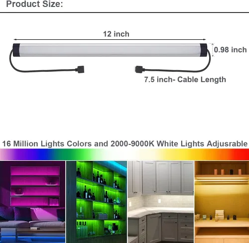 Miniatura 2 de Iluminación LED para debajo del gabinete, luces regulables debajo del mostrador, WiFi Smart Controlled, RGB, 12 pulgadas, lámparas enlazables