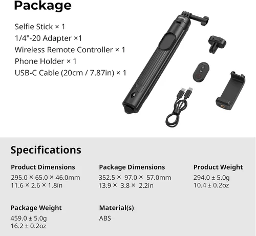 Miniatura 10 de SmallRig Trípode para selfie stick de 59 pulgadas con control remoto y abrazadera para teléfono, soporte de trípode extensible para DJI Osmo Action