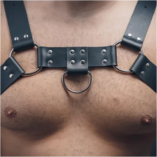Miniatura 4 de IXOUP BDMS - Arnés de cuero genuino para hombre, ajustable, fetiche, arnés corporal sexy con hebillas y cinturones, disfraz de fiesta de Halloween