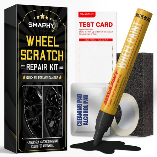 Miniatura 9 de Kit de reparación de arañazos de rin, bolígrafo de pintura para reparación de rin de llantas, color negro universal para rines (negro brillante)