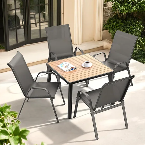 Miniatura 2 de Juego de 2 sillas de patio, sillas de comedor exterior apilables de fácil montaje con respaldo alto y asiento ancho, sillas exteriores transpirables
