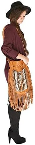 Miniatura 2 de Bolso Boho Round L Cuero Real Monedero Fringe Bolsos Bohemios