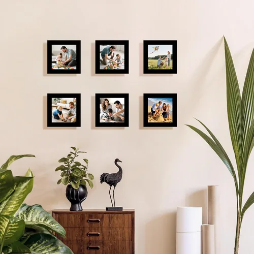 Miniatura 6 de Marcos de fotos de 4 x 4, paquete de 2 unidades, hechos de madera maciza, color negro, para montaje en pared y exhibición de mesa