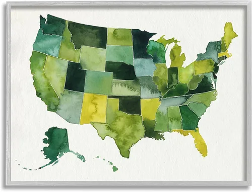 Miniatura 9 de Stupell Industries Placa de pared moderna con mapa de acuarela verde de Estados Unidos, 19 x 13 pulgadas
