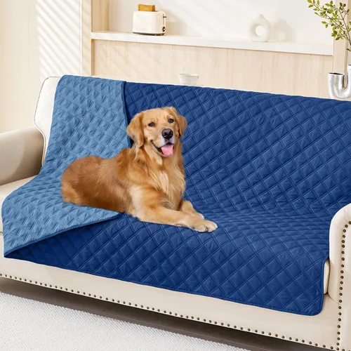 Miniatura 53 de Smiry Funda impermeable para cama de mascota, suave y lavable, para muebles, cama, sofá, reversible, a cuadros (30 x 53 pulgadas, color beige/beige)