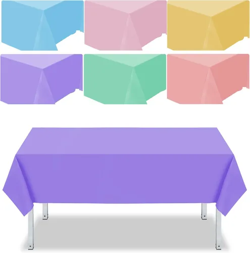 Miniatura 7 de Panelee Paquete de 6 manteles de plástico con diseño de arcoíris, desechables, colores surtidos, manteles rectangulares coloridos para fiesta