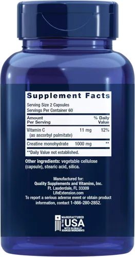 Miniatura 2 de Life Extension Cápsulas de creatina, monohidrato de creatina, promueve la fuerza, músculo magro, resistencia saludable, sin OMG, sin gluten, 120
