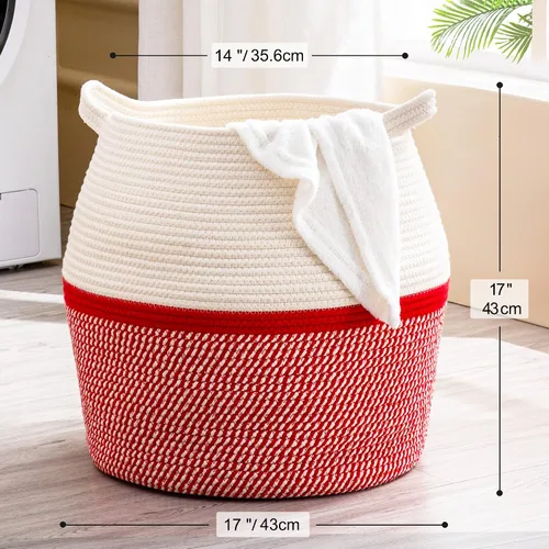 Miniatura 6 de KAKAMAY Cestas tejidas para almacenamiento (17 x 17 pulgadas), canasta grande de ropa para bebé, cesta de lavandería plegable, cesta de manta