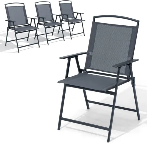 Miniatura 23 de Crestlive Products Juego de 4 sillas plegables para patio, paquete de 4, sillas de comedor al aire libre con reposabrazos para campamento, playa
