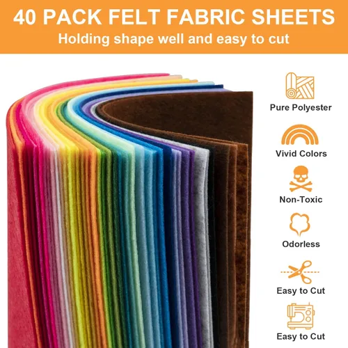 Miniatura 3 de Hojas de fieltro de 8 x 12 pulgadas para manualidades, 40 piezas hojas de tela cuadradas, paquete de colores surtidos no tejidos, 1mm de grosor