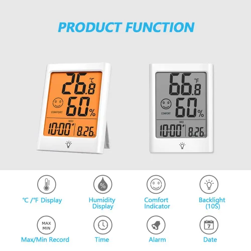 Miniatura 2 de Timloon Termómetro digital interior para habitación, monitor inteligente de temperatura y humedad con luz de fondo, indicador de comodidad, registro