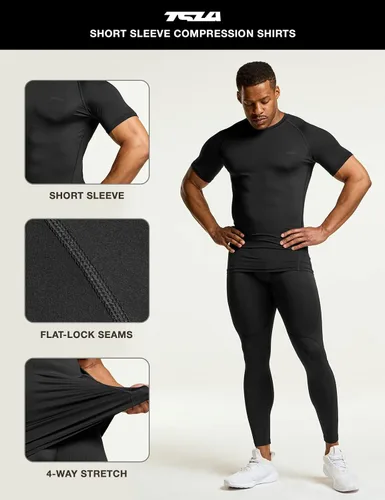 Miniatura 6 de TSLA - Paquetes de 1 o 3 camisetas de compresión para hombre, FPU 50+, de secado rápido, de manga corta, camiseta de entrenamiento atlético