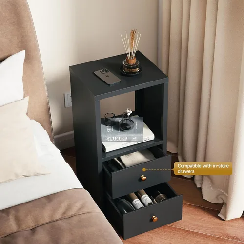 Miniatura 3 de Organizador de almacenamiento vertical de 2 cubos de metal, estantería corta negra con espalda abierta, estante de almacenamiento de cubo pequeño