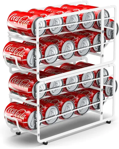 Miniatura 11 de Canyave Organizador de latas de soda, estante de almacenamiento, paquete de 2, dispensador de bebidas apilable, organizador para latas de soda, Negro