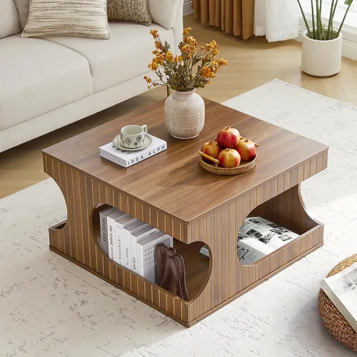 Miniatura 8 de weselon Mesa de centro cuadrada con almacenamiento, mesa de centro de cubo hueco de 31.5 pulgadas, mesa central moderna de mediados de siglo de 2