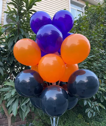 Miniatura 6 de 60 globos de látex de 12 pulgadas en negro, naranja y morado, Halloween, graduación, cumpleaños, baby shower, decoraciones de fiesta