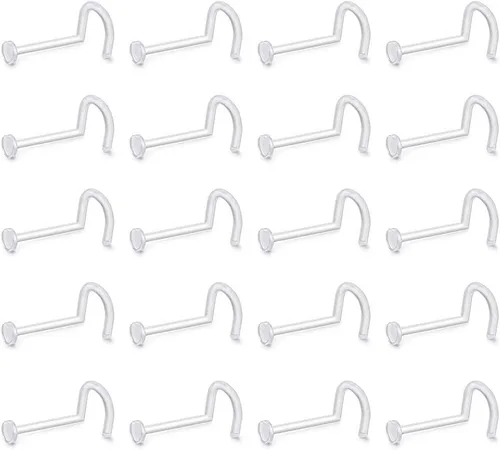 Miniatura 5 de D.Bella Aretes de nariz transparentes de 0.71 oz y 0.71 onzas (0.63 oz), en forma de L, aros de nariz Bioflex, pasadores de nariz rectos, retenedor