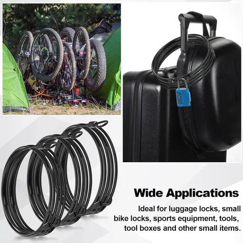 Miniatura 5 de Paquete de 12 cables de seguridad para equipaje con bucles de 7 pies de 0.118 in recubierto de acero trenzado para bicicleta, cable de doble bucle