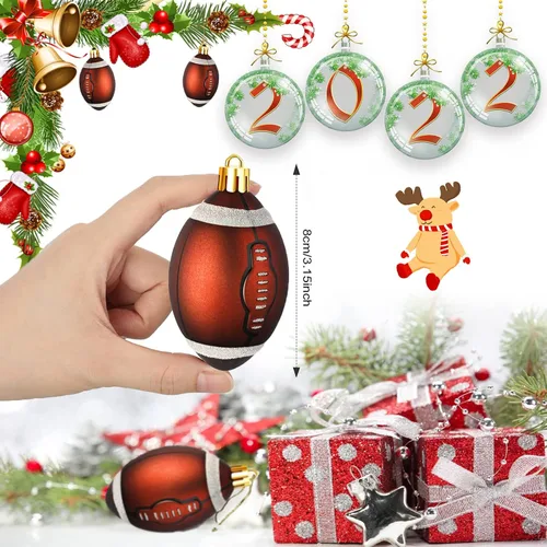 Miniatura 2 de 6 piezas de adornos clásicos de pelotas de fútbol americano y béisbol navideños, colección de decoración de árbol con temática deportiva