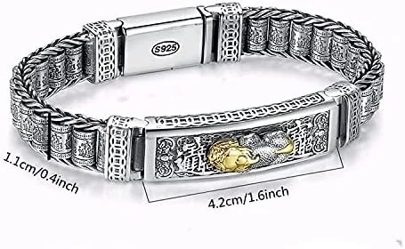 Miniatura 7 de Pulsera giratoria de plata esterlina S925 Feng Shui PIXIU para hombresmujeres, atrae riqueza dinero y buena suertepulsera tibetana de oración
