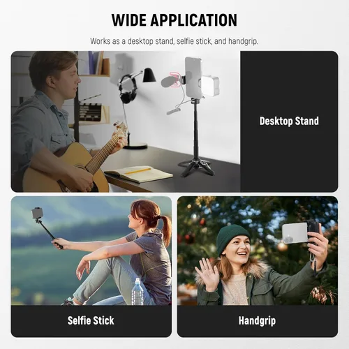 Miniatura 3 de NEEWER Palo selfie con obturador Bluetooth remoto desmontable, trípode de viaje plegable ligero para iPhone para vlogs de YouTube/TikTok