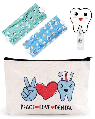 4 piezas de regalos para dentistas, accesorios de higienista dental, diademas con botones, carrete de insignia de acrílico con purpurina, bolsa de