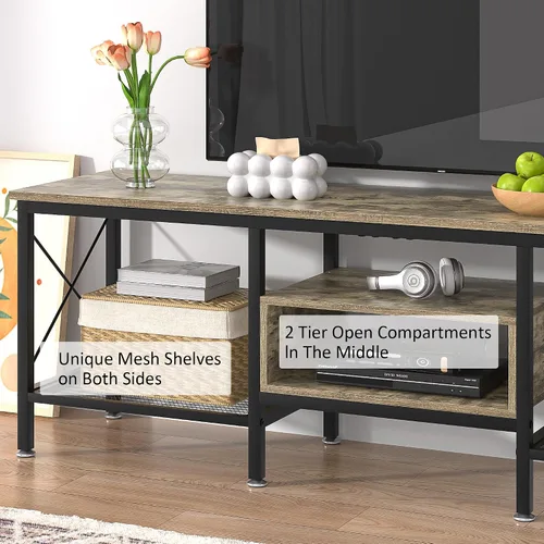 Miniatura 5 de VECELO Soporte de TV industrial para gabinete de televisión de 70 pulgadas, consola de 3 niveles con estantes de almacenamiento abiertos, marco