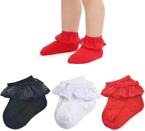 Epeius - Calcetines con detalle de vuelo de encaje y ojales para recién nacidos, bebés y niñas pequeñas (paquete de 2346)