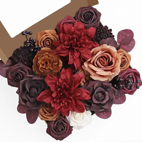 Miniatura 12 de MISSPIN Juego de flores artificiales para bricolaje, ramo de rosas falsas, flores para novia, boda, centro de mesa, decoración de mesa, bohemio