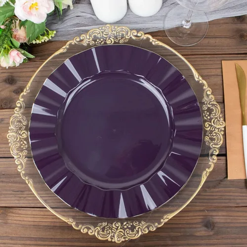 Miniatura 127 de Tableclothsfactory Paquete de 10 platos redondos de plástico negro de 6 pulgadas para ensalada de postre, platos desechables con borde ondulado