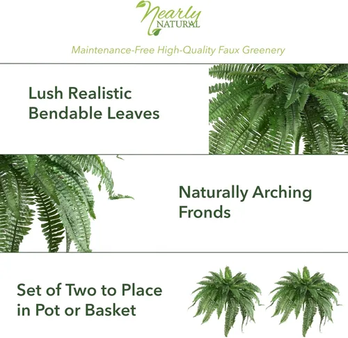 Miniatura 5 de Nearly Natural Planta artificial de helecho Boston de 48 pulgadas, planta falsa colgante grande con 67 fronds realistas largos, helecho sintético