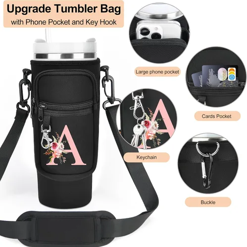 Miniatura 4 de Initial Water Bottle Holder with Strap for Stanley Cup Accessories 40 oz/Simple Modern Tumbler, Birthdays for Women Girls, Water Bottle Carrier Bag