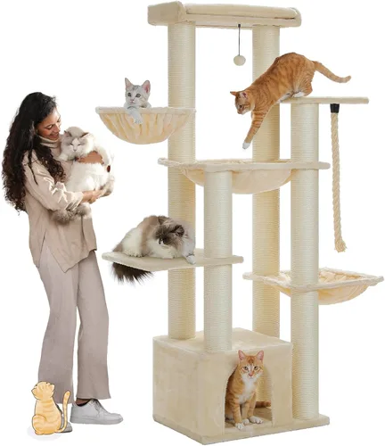 Miniatura 13 de MUTTROS Maine Coon Árbol para Gatos-67 Torre Grande para Gatos de Interior Gatos Grandes Adultos con 7 Postes Rascadores Negros Gruesos (φ4.3)