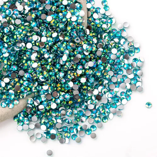 Miniatura 25 de Diamantes de imitación AB verdes a granel, 5000 piezas de diamantes de imitación de fondo plano redondos de gelatina AB sin fijación térmica, gemas