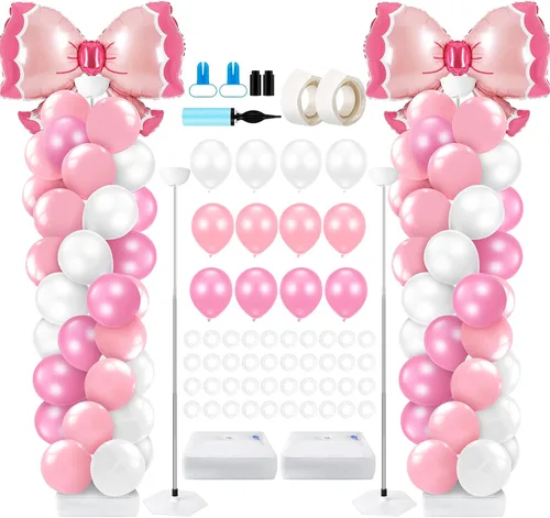 Miniatura 30 de Kasyat Juego de 2 soportes de columna de globos para fiesta de arañas con 2 arañas y 100 globos de látex rojos, azules y negros, soportes de arco
