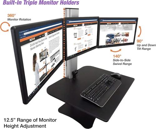 Miniatura 9 de Victor DC475 Convertidor de escritorio elevable eléctrico de triple monitor Escritorio sit-stand de tres monitores grandes Superficie de trabajo