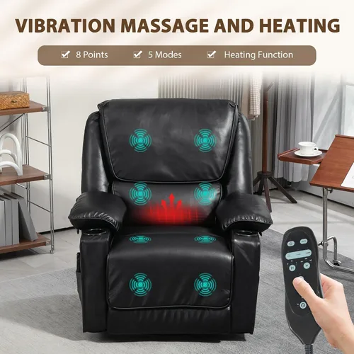 Miniatura 3 de HOMCOM Silla reclinable giratoria con masaje por vibración y calor, silla ergonómica de gran tamaño con piel sintética, control remoto, reposapiés