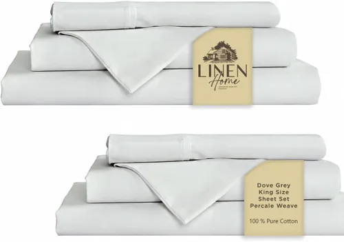 Miniatura 10 de Linen Home Juego de sábanas 100% de percal de algodón, fresco, ligero, sólido, tamaño king, 4 piezas, 1 sábana encimera, 1 sábana ajustable, 07
