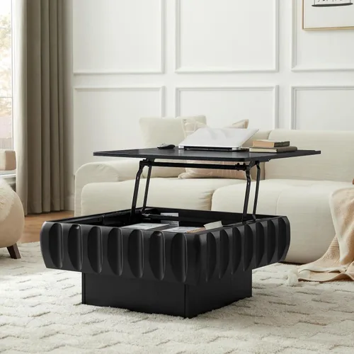 Miniatura 5 de Mesa de Centro con Tapa Elevable Mesas de Centro Cuadradas para Muebles de Sala de Estar Acanalada Pequeña con Gran Centro de Almacenamiento Oculto