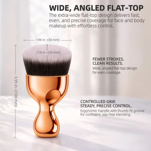 Miniatura 4 de Brocha de base Kabuki con parte superior plana en ángulo, cepillo vegano para mezclar y pulir maquillaje facial y corporal, autobronceador, cepillo