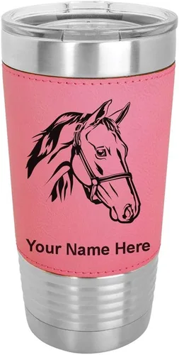 Miniatura 10 de LaserGram - Taza de 20 oz con aislamiento al vacío, con cabeza de caballo 2, grabado personalizado incluido (piel sintética, estilo béisbol)