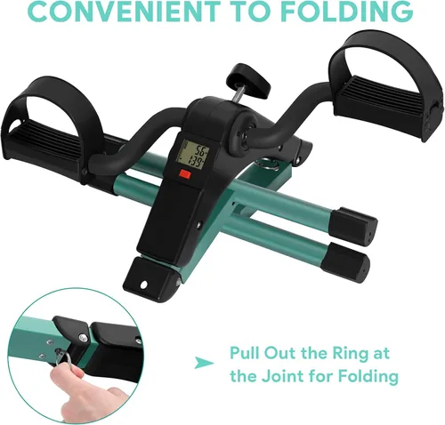 Miniatura 8 de Ejercitador de pedal plegable - Mini bicicleta estática con pedales para debajo de escritorio con pantalla LCD para entrenamiento de brazos y Verde