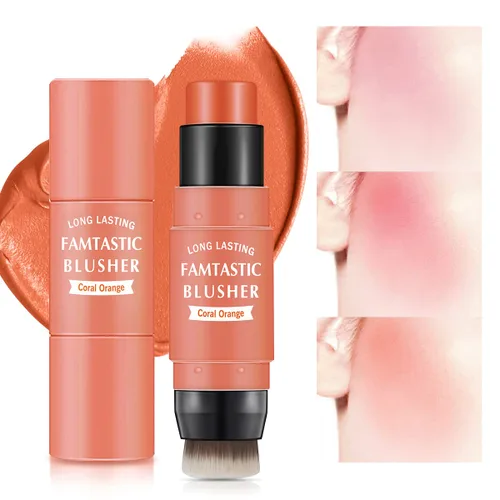 Miniatura 12 de LOKFAR Rubor en barra en crema para mejillas – Rubor de maquillaje múltiple 2 en 1 con pincel para tinte de mejillas, ojos y labios, textura suave e