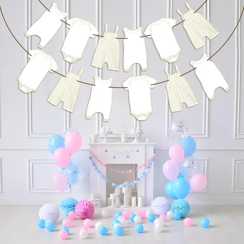 Miniatura 6 de Banderines neutros para baby shower, 12 piezas para decoración de fiesta de bebé (dorado)