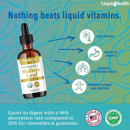 Miniatura 2 de LIQUIDHEALTH USDA Orgánico Extracto de Hoja de Gordolobo en Gotas para Pulmones - Gotas Herbales de Limpieza para Fumadores, Apoyo Inmunológico