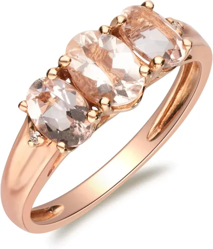 Miniatura 5 de Gin & Grace Anillo de compromiso de oro rosa de 10 quilates con diamantes de morganita natural de 3 piedras para mujer, Oro blanco Gema Piedra