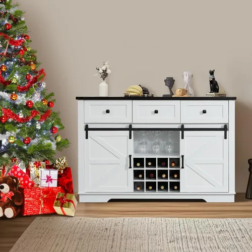 Miniatura 9 de Gabinete de buffet con almacenamiento, armario grande de 54 pulgadas para bar de vino y café con puertas correderas de granero, estante para vino