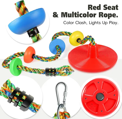 Miniatura 6 de ZNCMRR Columpio de cuerda para columpios de disco de árbol, columpio de árbol para niños, asiento de un solo disco y cuerda de escalada para niños